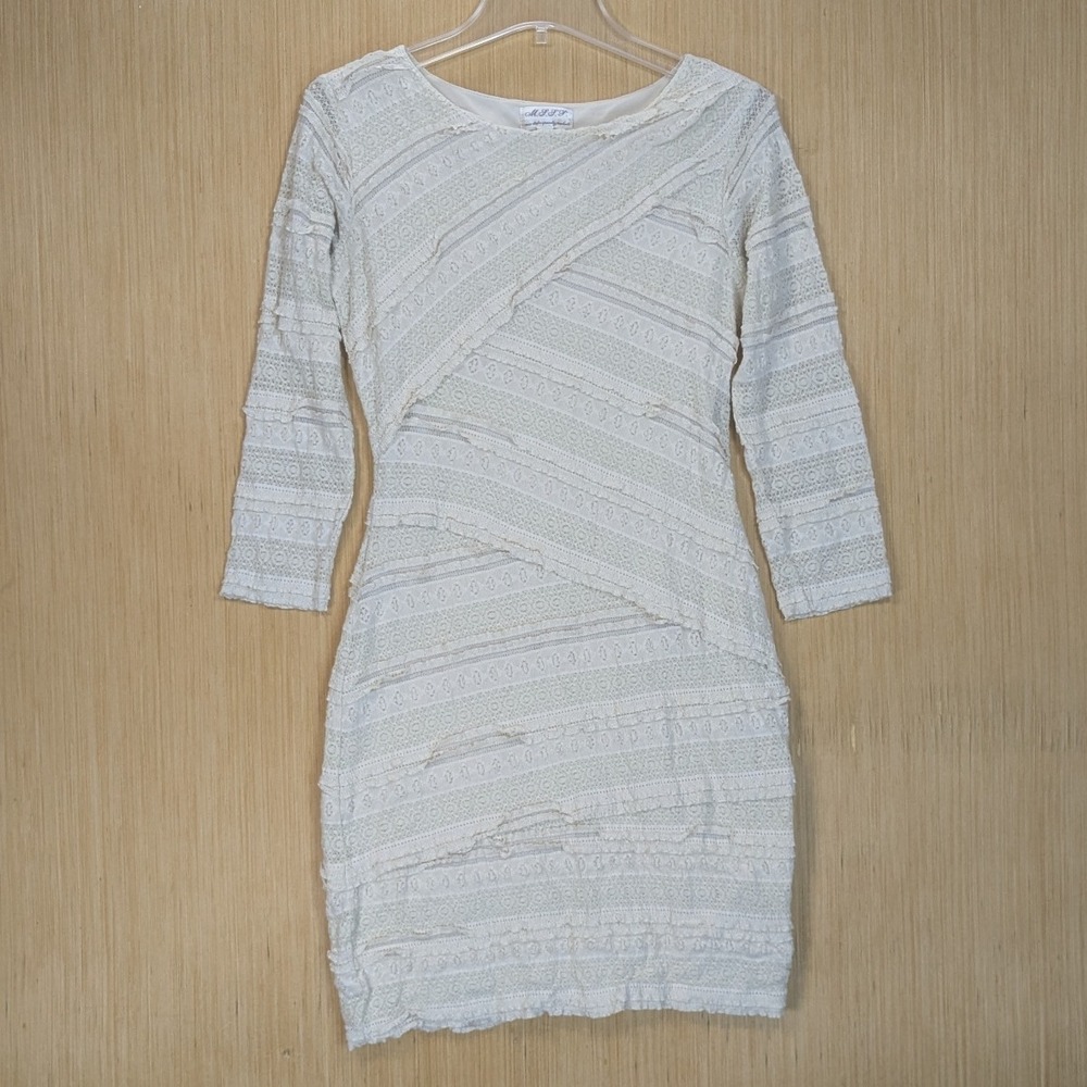 Max Studio Lace Tiered Sheath Dress Cream Bodycon Romantic Feminine Womens Small